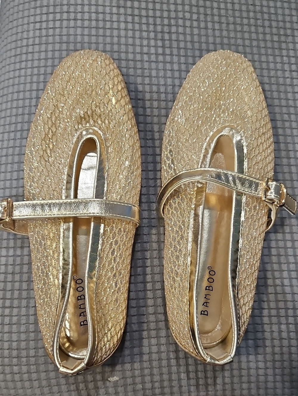 BAMBOO Metallic Gold Mary Jane Flats